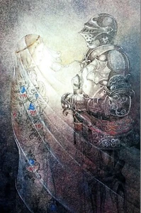 Sulamith Wulfing 1978 KNIGHT in ARMOR Shining Light on Beautiful Girl Matted Art - Picture 1 of 10