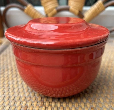 Emile Henry Butter Pot Bell Crock 16.10 France Cerise Red Stoneware - Image 1 of 4