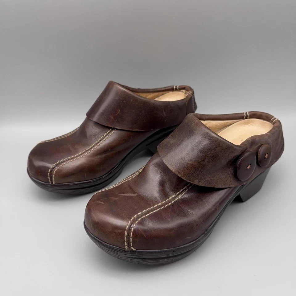 Sanita Clog Shoes Womens Size 37 EU Brown Leather Slip On Button Wedge Nicolette - Image 1 of 4