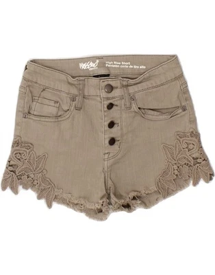 MOSSIMO Womens High Waist Denim Shorts US 0 XS W25 Khaki Floral Cotton QG08 - Image 1 of 3