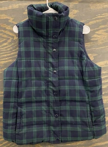 Y2K Old Navy Blackwatch Plaid Fleece Lined Puffer Vest L Blue Green Jacket Mens - Picture 1 of 7