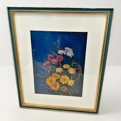 Litografia botânica Art Deco impressão arte papel face alumínio azul cobalto vintage - Imagem 1 de 4