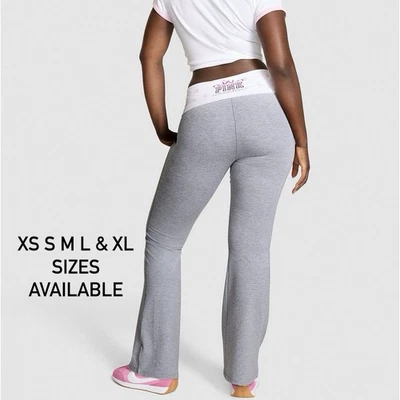 VS PINK x LoveShackFancy Cotton Foldover Flare Leggings in HEATHER GREY IN XS-XL - Image 1 of 4