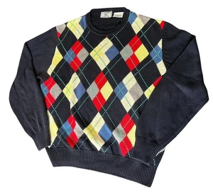 Vintage Izod Lacoste Argyle Pullover Preppy Sweater Gr. XL Blau Baumwolle Langarm - Bild 1 von 9