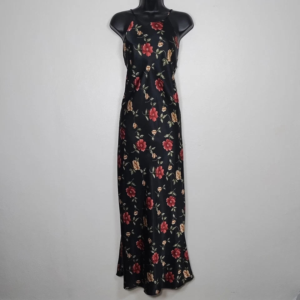 Maxi Vestido Floral Satinado Vintage Años 90 *se ajusta como XS* Caprimido Hada Grunge Y2k Foto 1 de 4