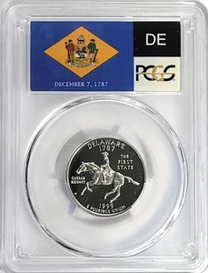 ✅ 1999-S Delaware 90% SILVER Washington Quarter ~ PCGS PR69DCAM State Flag Label - Picture 1 of 2