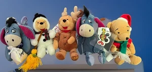 Winnie Pooh Eeyore Christmas  Bean Bag Lot of 5 Disney Store 3 Tagged - Picture 1 of 16