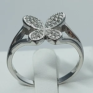 Anello Farfalla Argento925 Bianco Lucido Zirconi Brillanti Donna Elegante Regalo - Foto 1 di 16