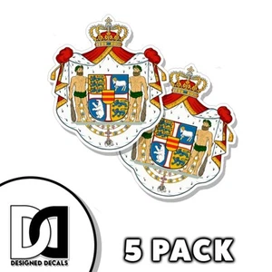 Gran escudo de armas real danés Dinamarca PEGATINA vinilo 3 pulgadas calcomanía KissCut 5 PK - Imagen 1 de 3