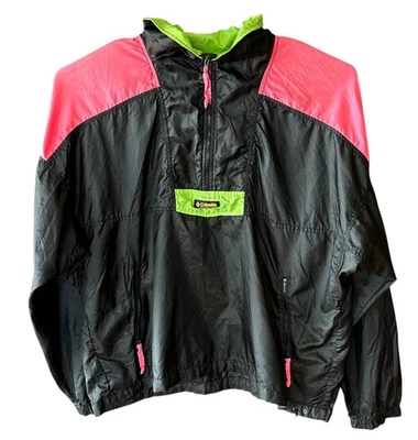 Cortavientos Columbia 1/2 Cremallera Para Hombres XL Negro Manga Radial Color Neón Borde De Colección Foto 1 de 4