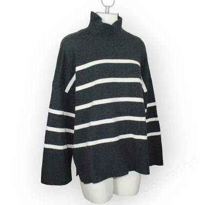 Suéter XL BananaRepublic Cuello Alto Rayas Carbón Brezo Suave Envío Gratis Foto 1 de 4