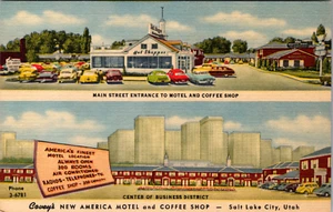 Vintage Leinen Postkarte "COVEY'S NEW AMERICA MOTEL" Salt Lake City, Utah unbesendet - Bild 1 von 2