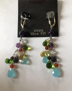 Multi Gemstone Silver Dangle Earrings - Picture 1 of 6