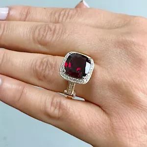 14k Gelbgold Kissenschliff natürlicher Granat und Diamant Heiligenschein Deko Ring 7,50ct - Bild 1 von 10