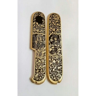 1 Pair Custom Made Pure Brass Handle Scales for 91 mm Victorinox Swiss Army - Image 1 of 3