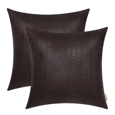 Paquete de fundas de almohada de cuero marrón de 22 X 22 pulgadas de cuero de serpiente  Foto 1 de 4
