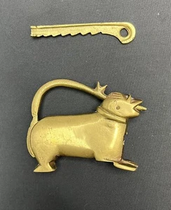 Vintage Brass Foo Dog Padlock With Key Small 2” - Picture 1 of 5