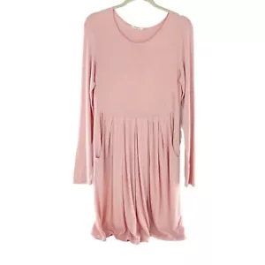 12PM By Mon Ami Pink Long Sleeve Pleated Babydoll Dress M USA Made Ballet Boho a - Picture 1 of 11