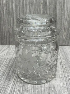 "Kristallglas Glas Keksglas mit Deckel geätzt Blumen schönes Glas 7"" x 5" - Bild 1 von 18