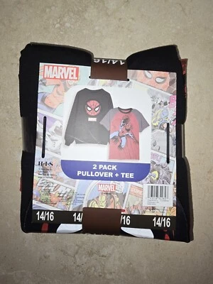 Marvel SpiderMan 2 Pack Long Sleeve & Short Sleeve Tee Set Sz 14/16 Boys NEW - Image 1 of 3