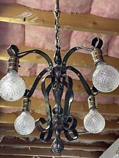 RESTORED Antique Vtg Arts & Crafts Deco Victorian Chandelier Hanging Light 4 Arm