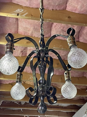 RESTORED Antique Vtg Arts & Crafts Deco Victorian Chandelier Hanging Light 4 Arm Cover