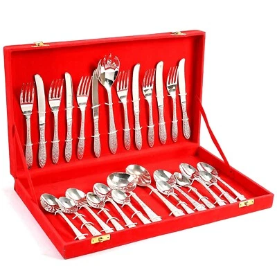 Set Di Posate In Ottone Puro Color Argento 27 Pezzi Regali Con Scatola - Immagine 1 di 4