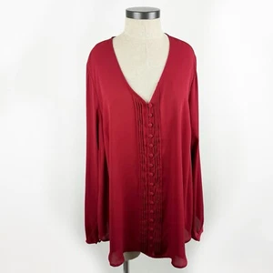 Torrid Pintuck Button Front Blouse Womens Plus Size 2 2X Red Long Sleeve - Picture 1 of 18
