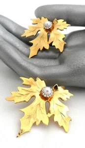 Große Art Deco Jugendstil Ohrringe Japanisches Ahornblatt Kunstperlen Strass Posten - Bild 1 von 5