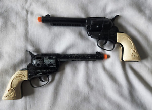 Pair of Mattel Cowboy in Africa Fanner 50 Cap Guns Black with Antelope Handles