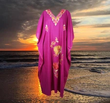 Womens Kaftan Dresses, Boho Maxidress, Purple Hand Embroidered Caftan Maxi L-3XL