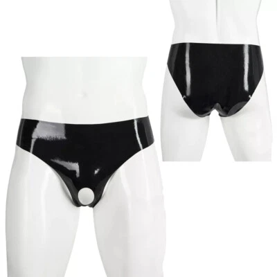 Men's Glossy PVC Leather Underwear Sexy Front Open Hole Briefs Latex Gay Panties - Image 1 of 4