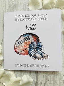 Personalised Rugby Coach Card, Thank You Card, Rugby Manager, Rugby Boots - Picture 1 of 3