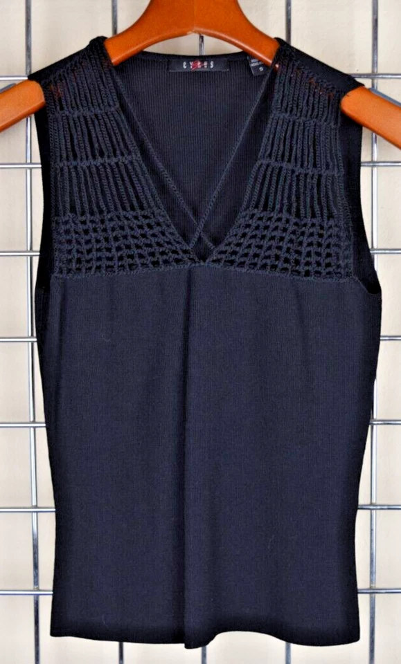 Top de ganchillo vintage ciro talla S/M años 90 negro mezcla de rayón brillo elegante elástico Foto 1 de 4