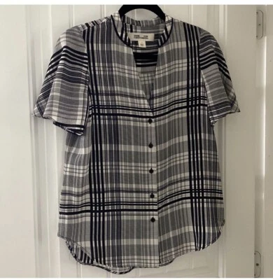 Blusa DIANE VON FURSTENBERG botones a cuadros rayas seda manga aleteada talla 4 Foto 1 de 4