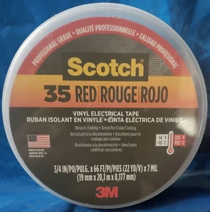 NEW 3M Scotch 35 Red Vinyl Electrical Tape ~ Length 66 Feet ~ Width 3/4 Inch USA - Picture 1 of 4