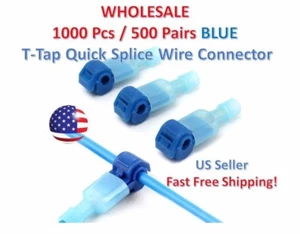 1000pc Insulated 16-14 AWG T-Taps Quick Splice Wire Terminal Connectors Kit BLUE - Picture 1 of 4