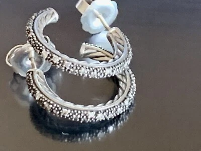 DAVID YURMAN SS MIDNIGHT MELANGE HOOPS DIAMOND EARRINGS - Image 1 of 4