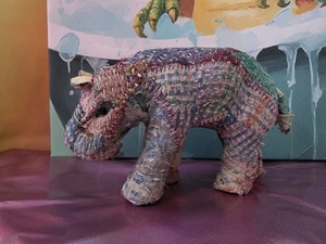 Vintage Hippo Statue Multicolor Patchwork Fabric Mache Sculpture  - Picture 1 of 4