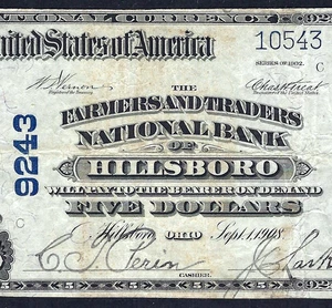 🇺🇸OH 1902 $5 ♚♚HILLSBORO,OHIO♚♚ THE FARMERS&TRADERS NB PCGS VF 20 HARD TO FIND - Picture 1 of 3