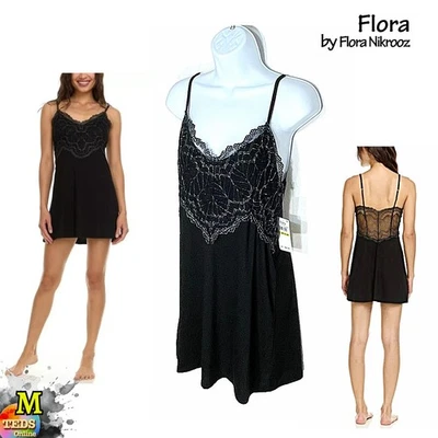 NWT Flora by Flora Nikrooz M Monique Lace Knit Chemise T91106 Black - Image 1 of 4