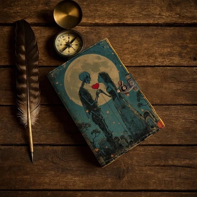 Gothic Leather Journal with Lock Moon Lover Design Dark Fantasy Diary for Gift. - Image 1 of 4