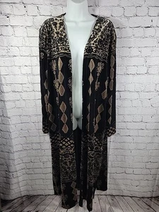 Bata larga vintage Neiman Marcus Georgette Trabolsi frente abierto talla 2X negra/dorada - Imagen 1 de 7