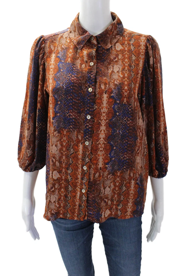 Женская текстурированная блузка Nanette Nanette Lepore с длинным рукавом с анималистическим принтом оранжевая Si - Изображение 1 из 4