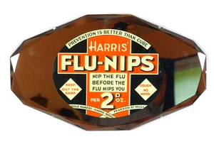 Letrero publicitario farmacéutico Harris Flu-Nips espejo facetado pesado 22x13 - Imagen 1 de 10
