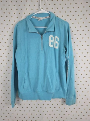 Victorias Secret Pink Vintage Y2K Logo quarter LOVE Sweater Shirt LARGE - Image 1 of 4