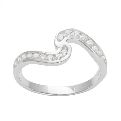 Silverly Anello Argento 925 18 Zirconi 5 mm Taglio Fidanzamento Forma "S" - Immagine 1 di 4