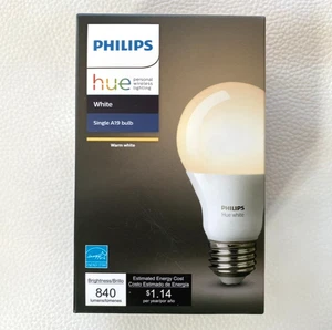 Philips Hue White Single A19 Bulb LED 9.5W 840 Lumens E26 Dimmable New Sealed - Picture 1 of 3