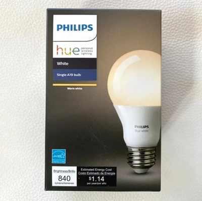 Philips Hue White Single A19 Bulb LED 9.5W 840 Lumens E26 Dimmable New Sealed - Image 1 of 3