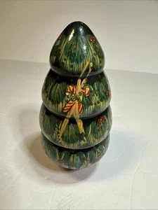 "Juego de 2 muñecas anidadoras árbol de Navidad madera pintadas a mano 6 3/4"" de alto" - Imagen 1 de 7